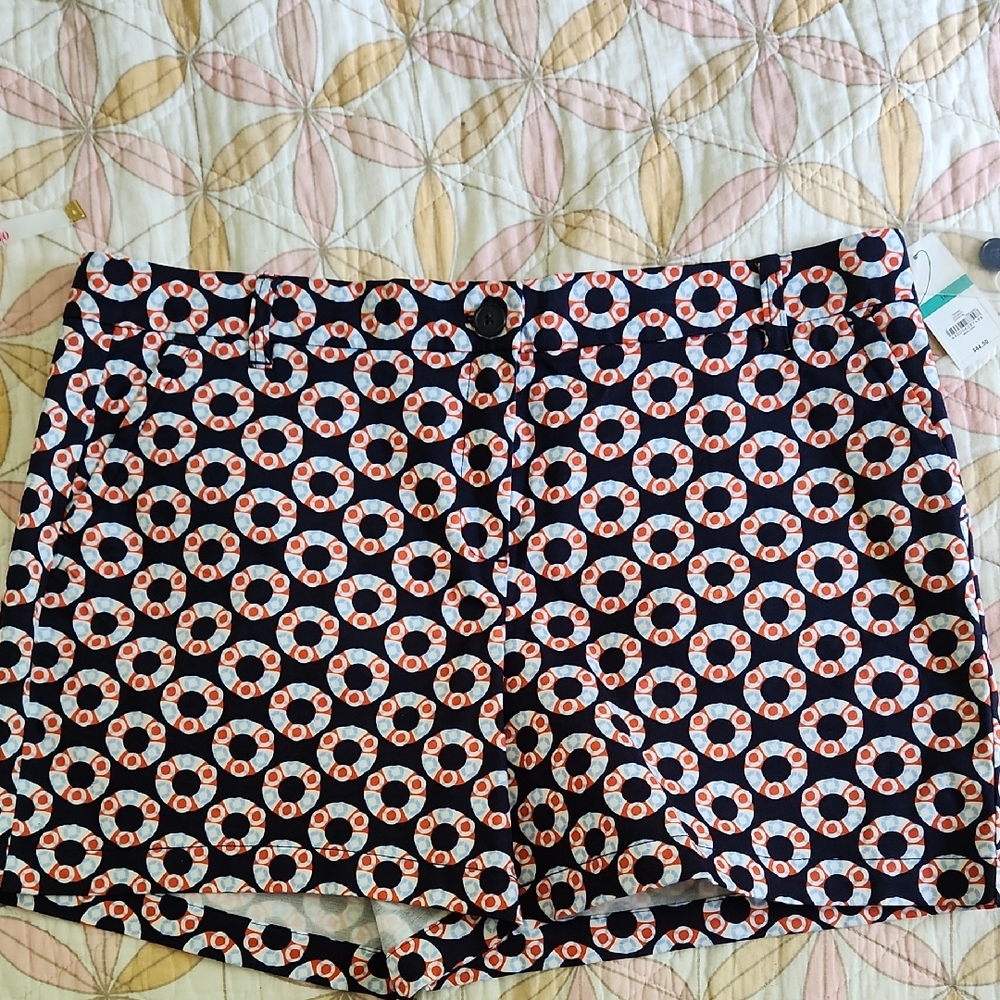 Crown & Ivy Red and Blue Bermudas with Bold Geometric Life Preserver Design